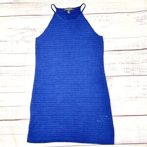 Banana Republic Royal Blue Crochet Open Knit Halter Mini Dress Small Sleeveless‎
